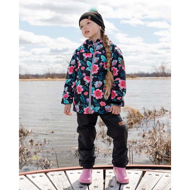 3-In-1 Two-Piece Mid-Season Outerwear Set, Black Floral Print