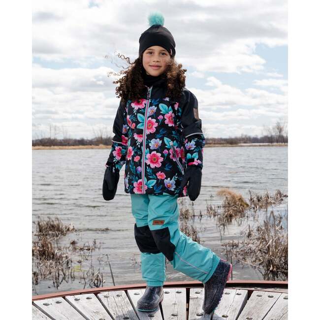 3-In-1 Two-Piece Mid-Season Outerwear Set, Black Printed Flowers - Raincoats - 3