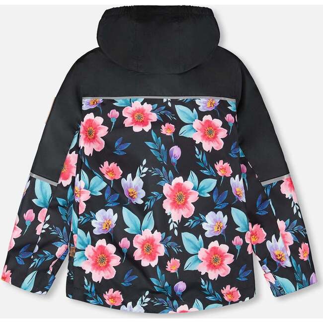 3-In-1 Two-Piece Mid-Season Outerwear Set, Black Printed Flowers - Raincoats - 4