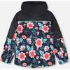 3-In-1 Two-Piece Mid-Season Outerwear Set, Black Printed Flowers - Raincoats - 4