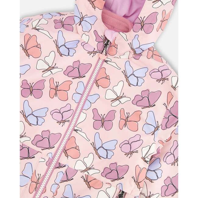3-In-1 Two-Piece Mid-Season Outerwear Set, Pink With Printed Butterflies - Raincoats - 6