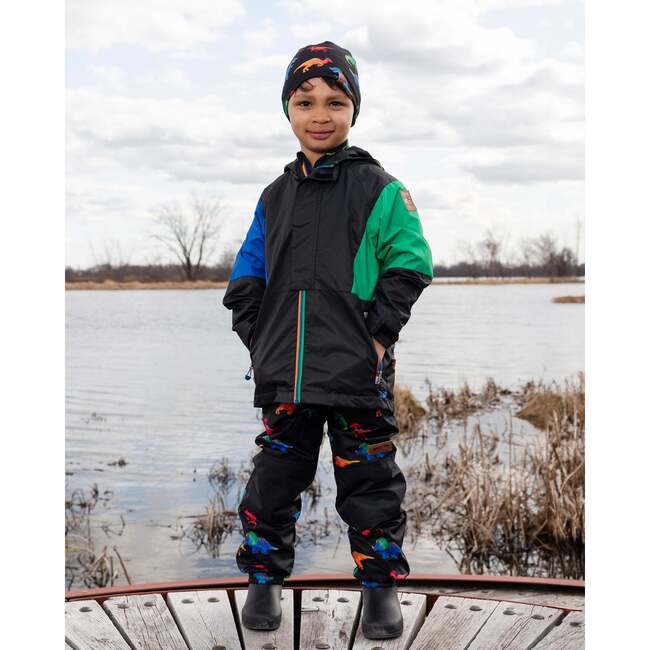 3-In-1 Two-Piece Mid-Season Outerwear Set, Black Dinosaur Print - Raincoats - 3