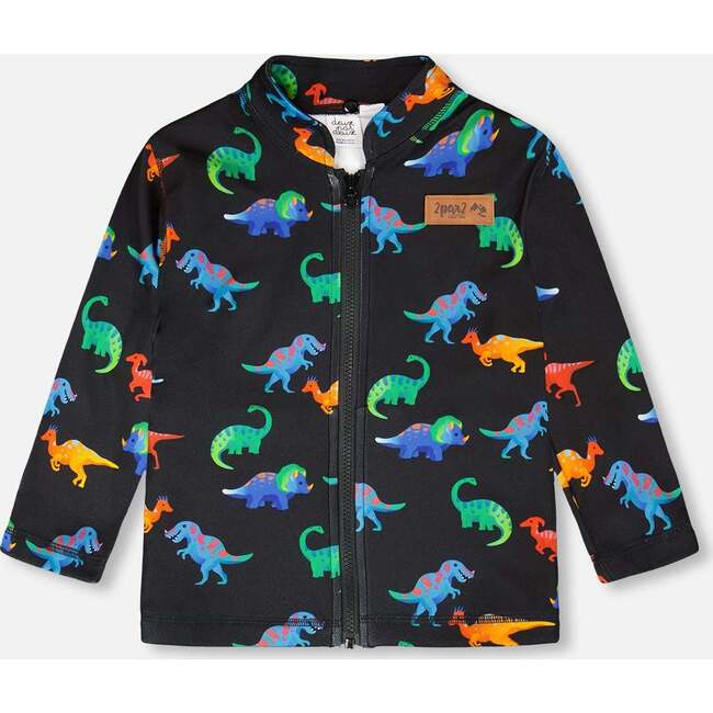 3-In-1 Two-Piece Mid-Season Outerwear Set, Black Dinosaur Print - Raincoats - 5