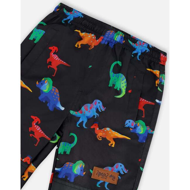 3-In-1 Two-Piece Mid-Season Outerwear Set, Black Dinosaur Print - Raincoats - 8