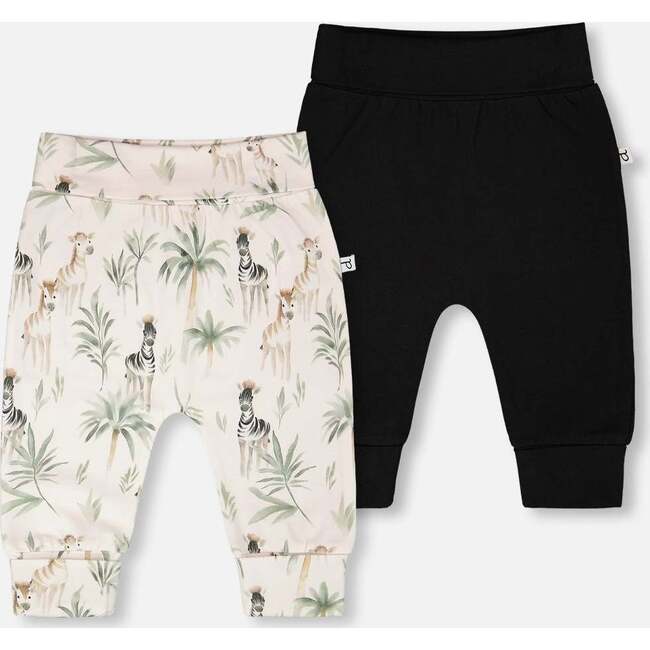 2 Pack Organic Cotton Jersey Evolutive Pants, Beige Zebra Print