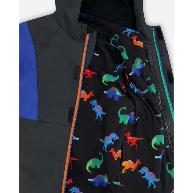 3-In-1 Two-Piece Mid-Season Outerwear Set, Black Dinosaur Print - Raincoats - 9