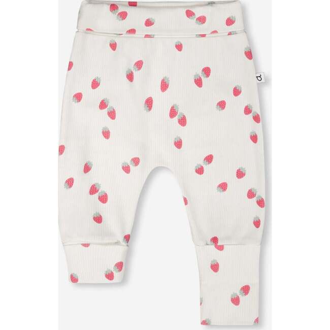 2 Pack Cotton Jersey Evolutive Pants And White Strawberry Print, Pink Printed Berries