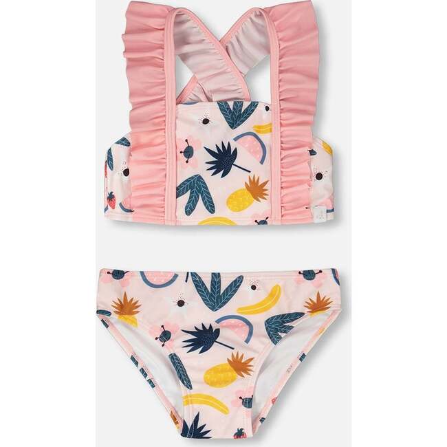 Two-Piece Swimsuit, Pink Printed Fruits