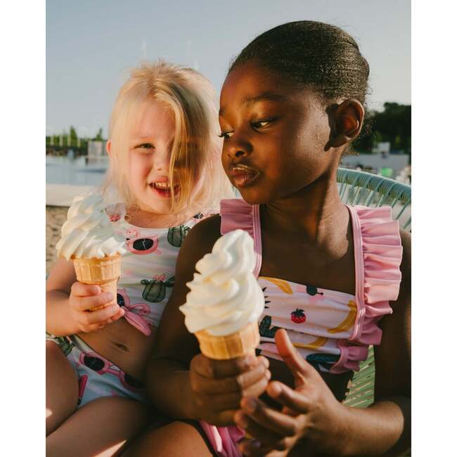 Two-Piece Swimsuit, Pink Printed Fruits