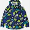 Packable Windbreaker In Polyester, Blue Dinosaur Print - Jackets - 1 - thumbnail