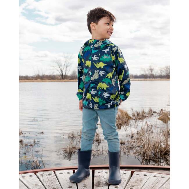 Packable Windbreaker In Polyester, Blue Dinosaur Print - Jackets - 3