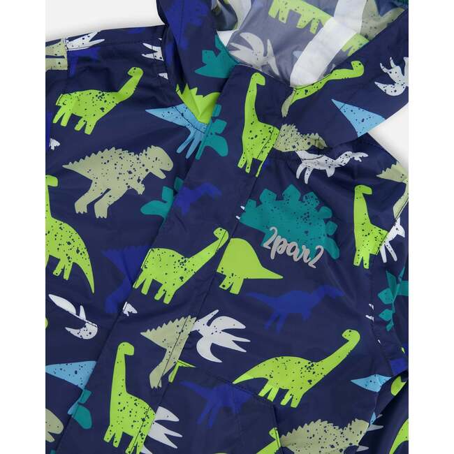 Packable Windbreaker In Polyester, Blue Dinosaur Print - Jackets - 5