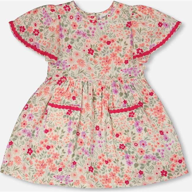 Muslin Dress, Off White Printed Flowers