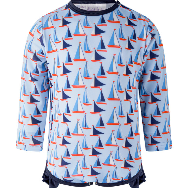 Sailboat Frill Rashguard, Blue