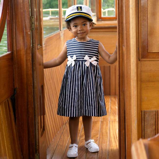 Stripe Bow Dress, Navy - Dresses - 3
