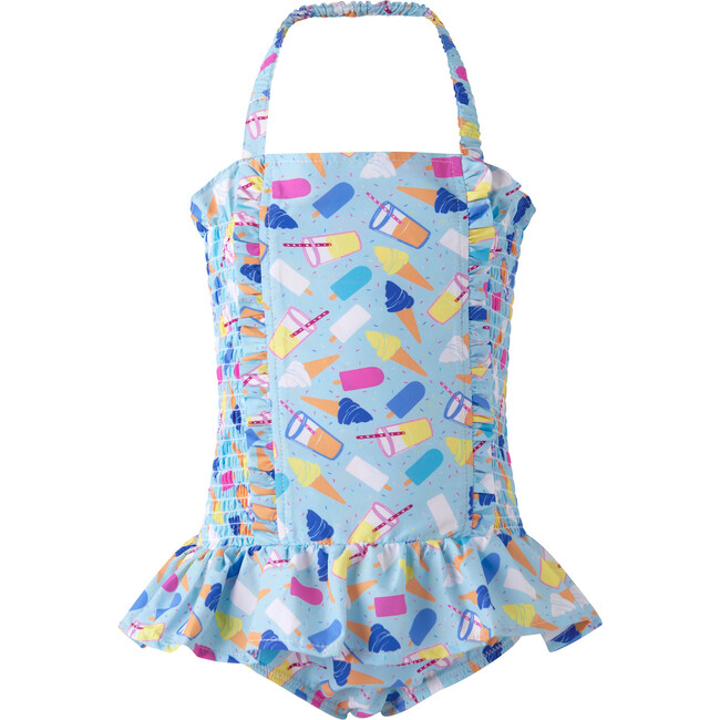Ice Cream Frill Swimsuit, Blue