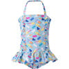 Ice Cream Frill Swimsuit, Blue - One Pieces - 1 - thumbnail