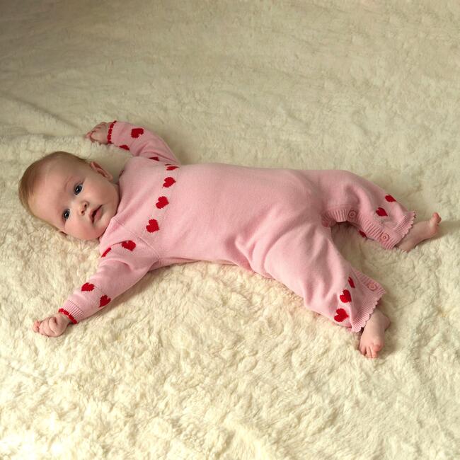 Heart Intarsia Playsuit, Pink - Rompers - 3