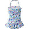 Ice Cream Frill Swimsuit, Blue - One Pieces - 2 - thumbnail