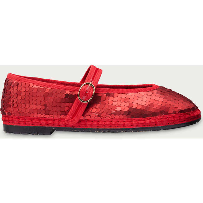 Women Velvet Ballerina Pierre Sequins Red