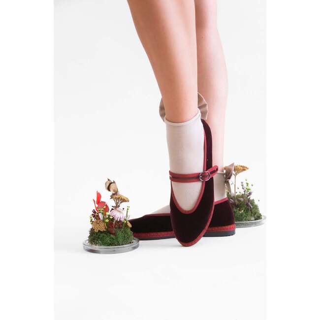 Women Velvet Ballerina Pierre Wine - Mary Janes - 3