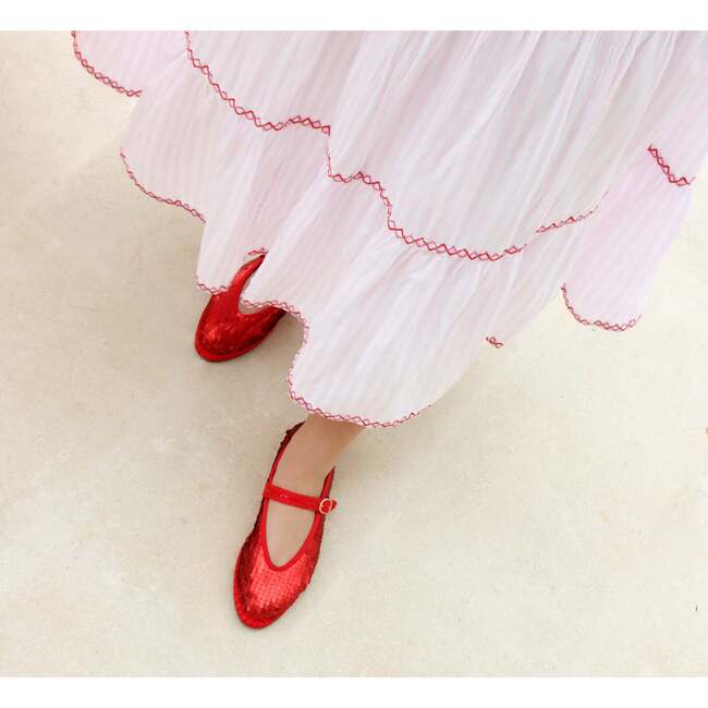 Women Velvet Ballerina Pierre Sequins Red - Mary Janes - 3
