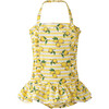 Lemon Stripe Ruched Swimsuit, Yellow - One Pieces - 1 - thumbnail