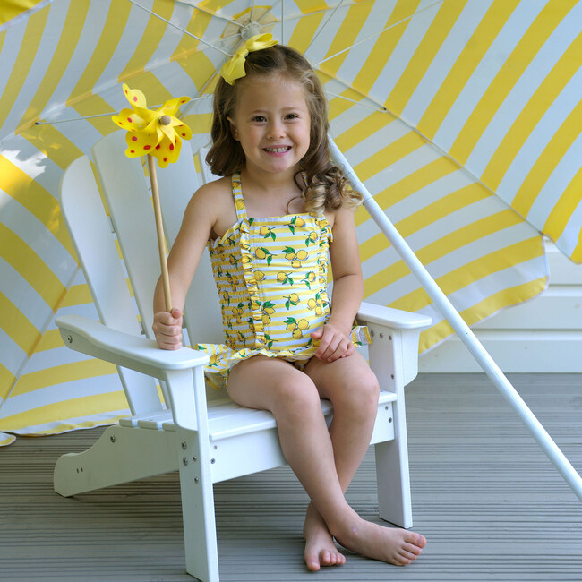 Lemon Stripe Ruched Swimsuit, Yellow