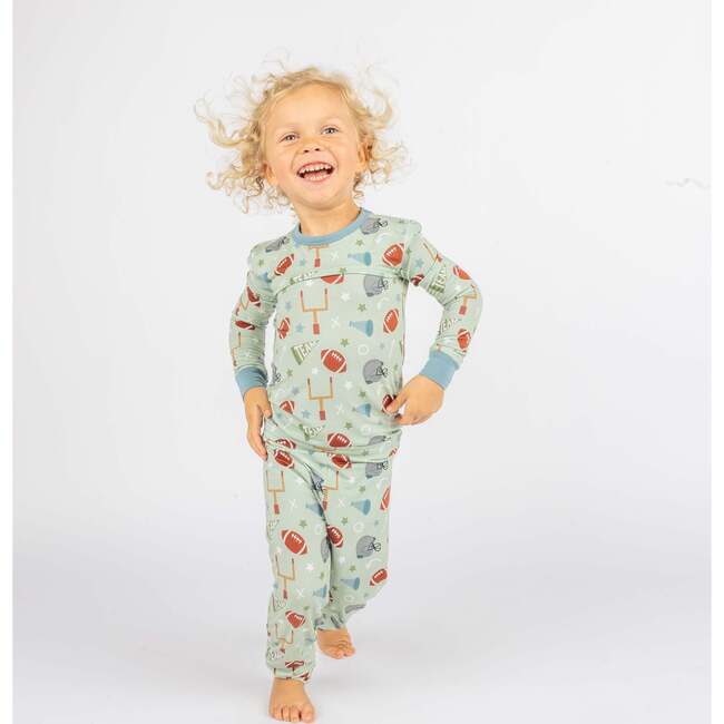 Game Day Green Football Two-Piece Bamboo Long Sleeve Kids Pajama Pants Set Green/Multi