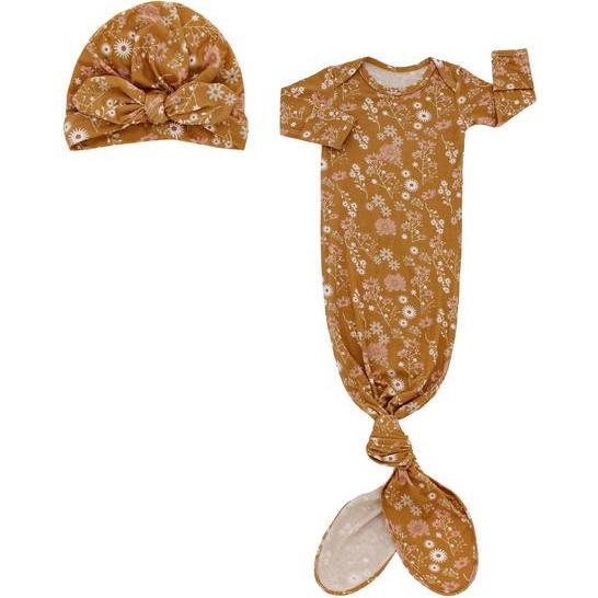 Mustard Floral Newborn Gown Set - Mixed Apparel Set - 1
