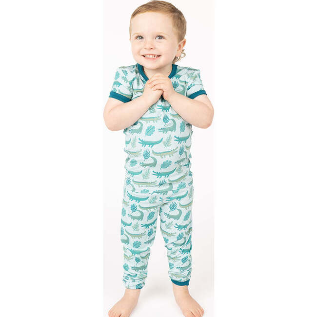 Later Gator Two-Piece Bamboo Short Sleeve Kids Pajama Pants Set Green