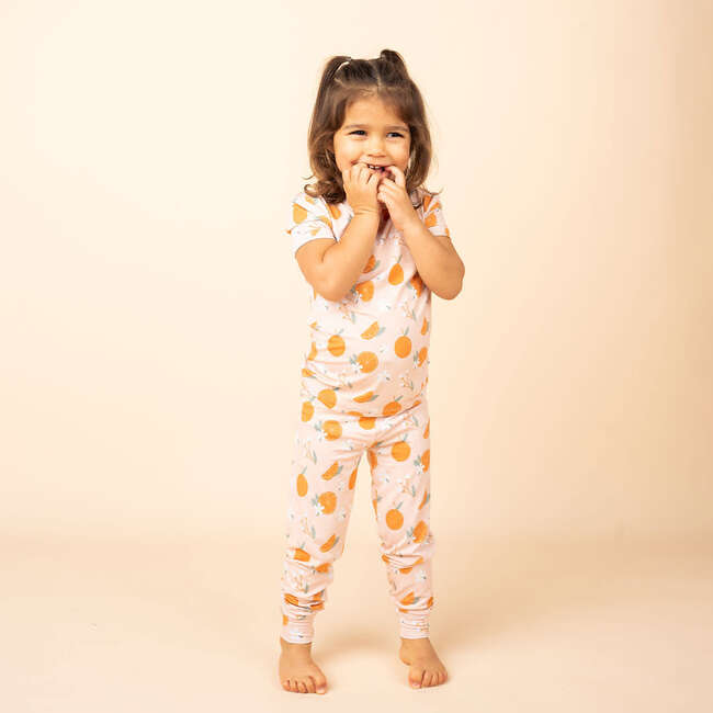 Freshly Squeezed Two-Piece Bamboo Short Sleeve Kids Pajama Pants Set Orange