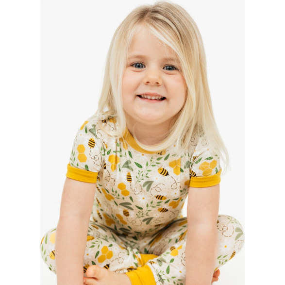 Happy Honey Bees Bamboo Short Sleeve Kids Pajama Pants Set - Pajamas - 3
