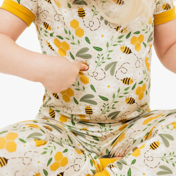 Happy Honey Bees Bamboo Short Sleeve Kids Pajama Pants Set - Pajamas - 4