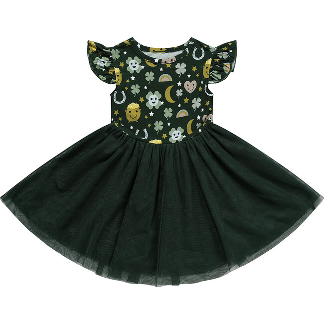 Lucky Charm St. Patricks Day Bamboo Tulle Twirl Dress, Green - Dresses - 1