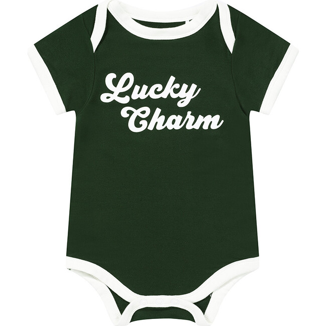 Lucky Charm St. Patricks Day Bamboo Terry Ringer Onesie, Green - Onesies - 1