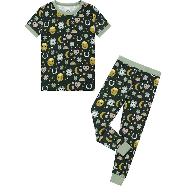 Lucky Charm St. Patricks Day Two-Piece Bamboo Short Sleeve Pajama Set, Green - Mixed Apparel Set - 1