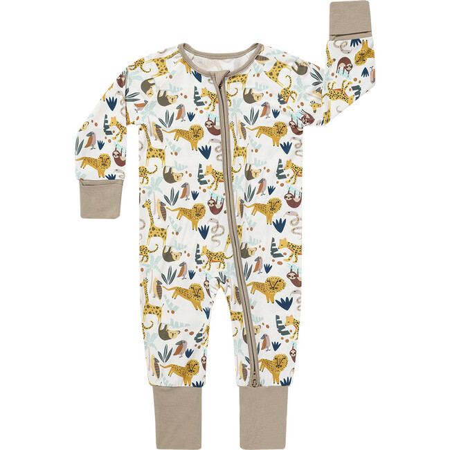 Jungle Friends Bamboo Pajama Convertible Footie Romper, Cream