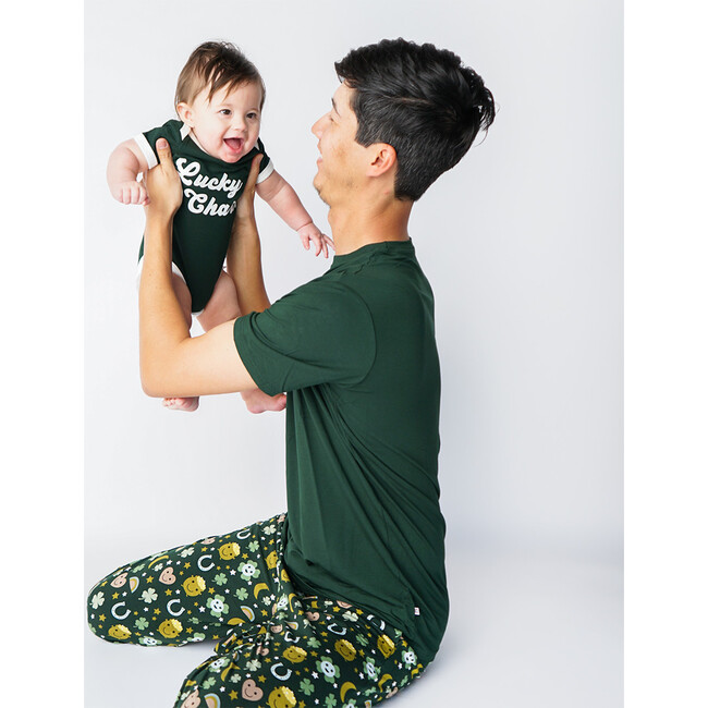 Lucky Charm St. Patricks Day Bamboo Terry Ringer Onesie, Green - Onesies - 2