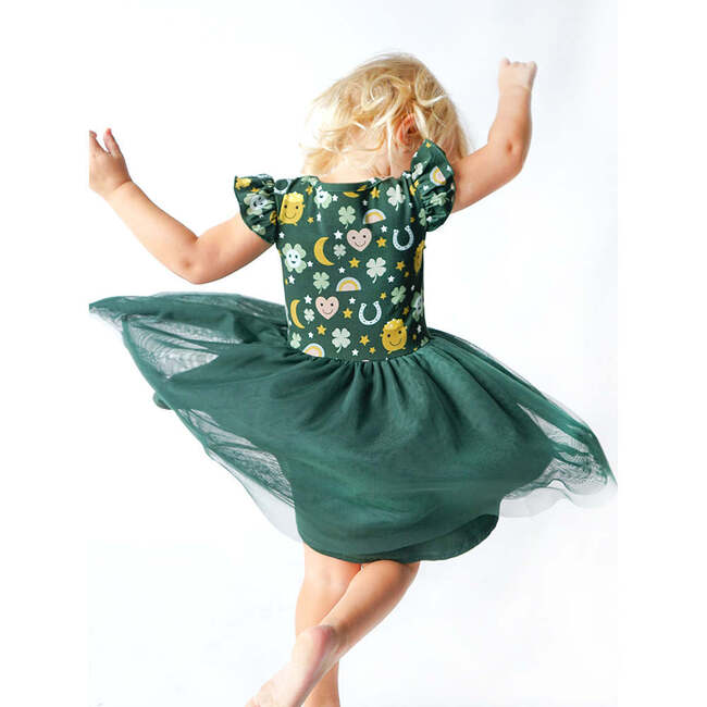 Lucky Charm St. Patricks Day Bamboo Tulle Twirl Dress, Green - Dresses - 2