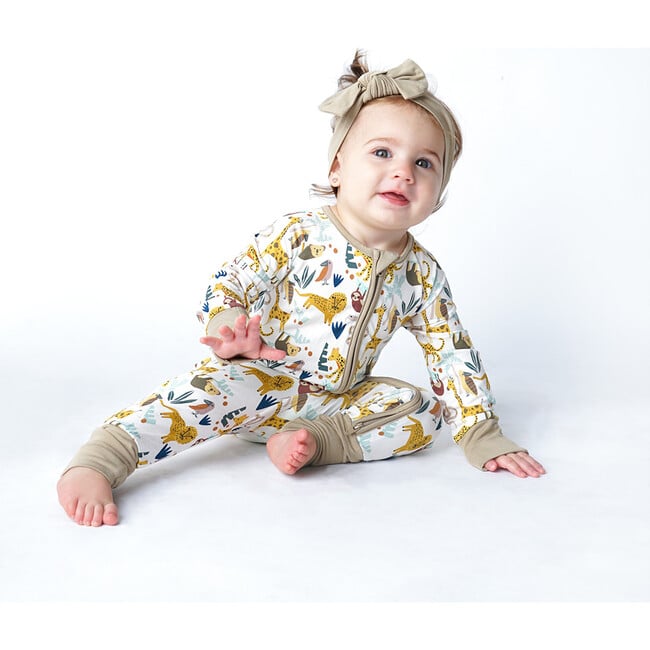 Jungle Friends Bamboo Pajama Convertible Footie Romper, Cream