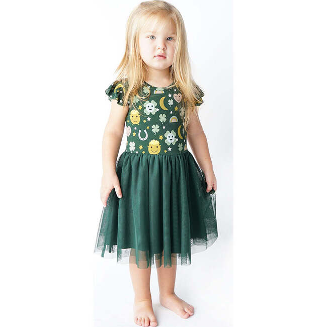 Lucky Charm St. Patricks Day Bamboo Tulle Twirl Dress, Green - Dresses - 3