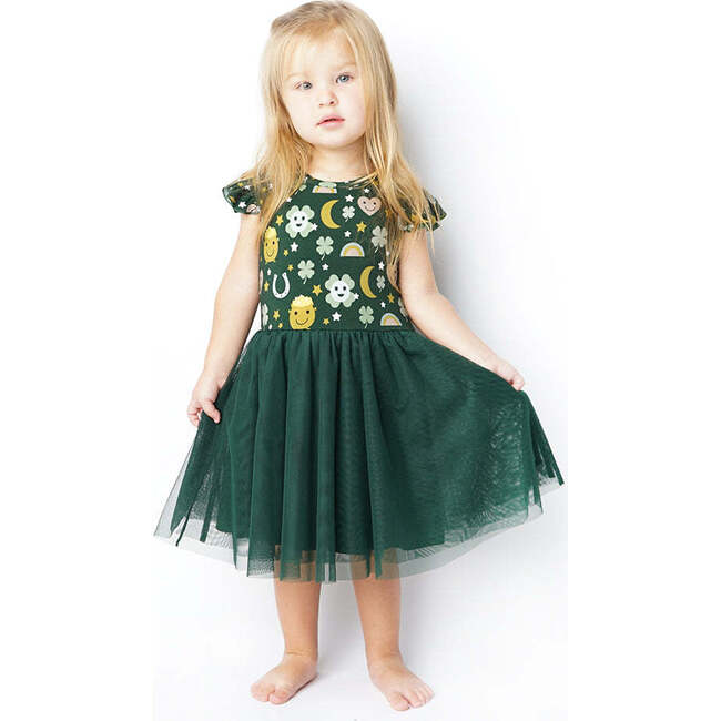 Lucky Charm St. Patricks Day Bamboo Tulle Twirl Dress, Green - Dresses - 4