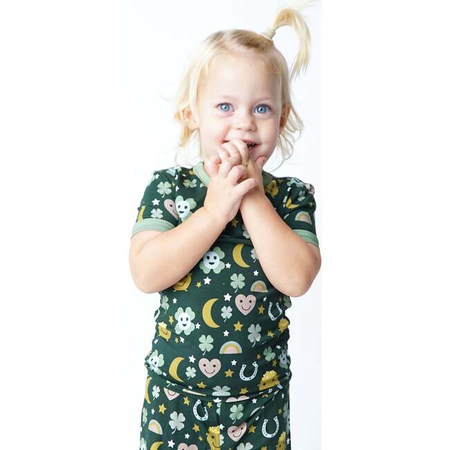 Lucky Charm St. Patricks Day Two-Piece Bamboo Short Sleeve Pajama Set, Green - Mixed Apparel Set - 2