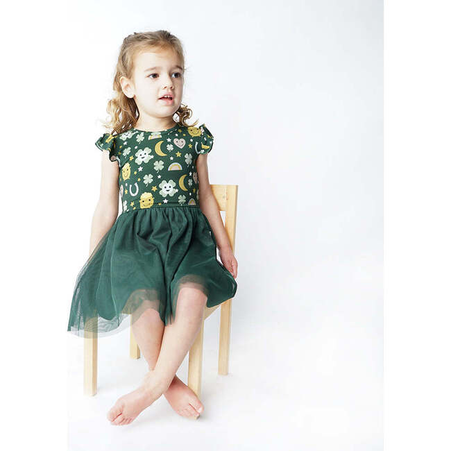 Lucky Charm St. Patricks Day Bamboo Tulle Twirl Dress, Green - Dresses - 5
