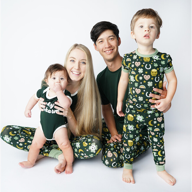 Lucky Charm St. Patricks Day Two-Piece Bamboo Short Sleeve Pajama Set, Green - Mixed Apparel Set - 3