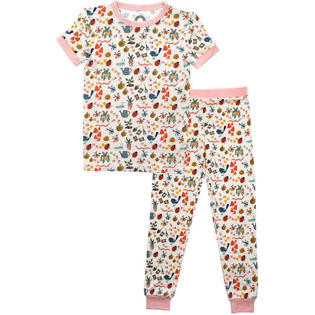 Garden Friends Two-Piece Bamboo Short Sleeve Kids Pajama Pants Set