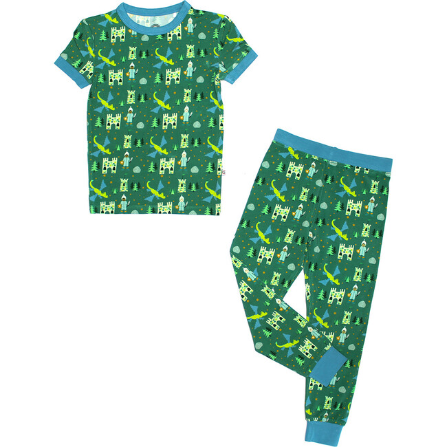 Ever After Bamboo Short Sleeve Kids Pajama Pants Set, Green - Pajamas - 1