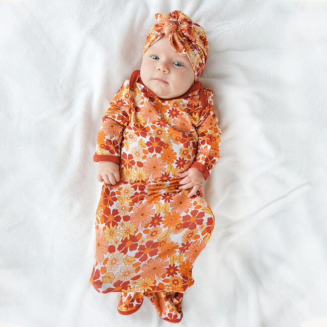 Fall Floral Bamboo Gown and Hat Newborn Baby Gift Set - Mixed Apparel Set - 2