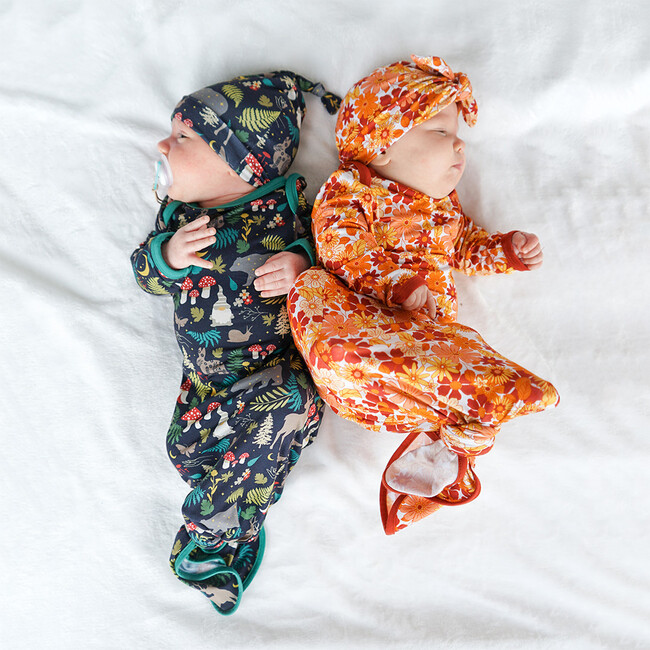 Fall Floral Bamboo Gown and Hat Newborn Baby Gift Set - Mixed Apparel Set - 4